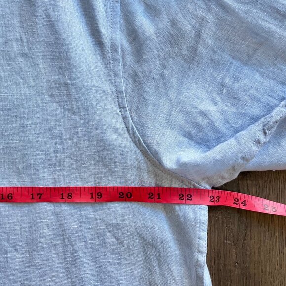 Galeries Lafayette 100% Linen Shirt Size L Light Blue Short Sleeve Summer Button - Picture 6 of 7